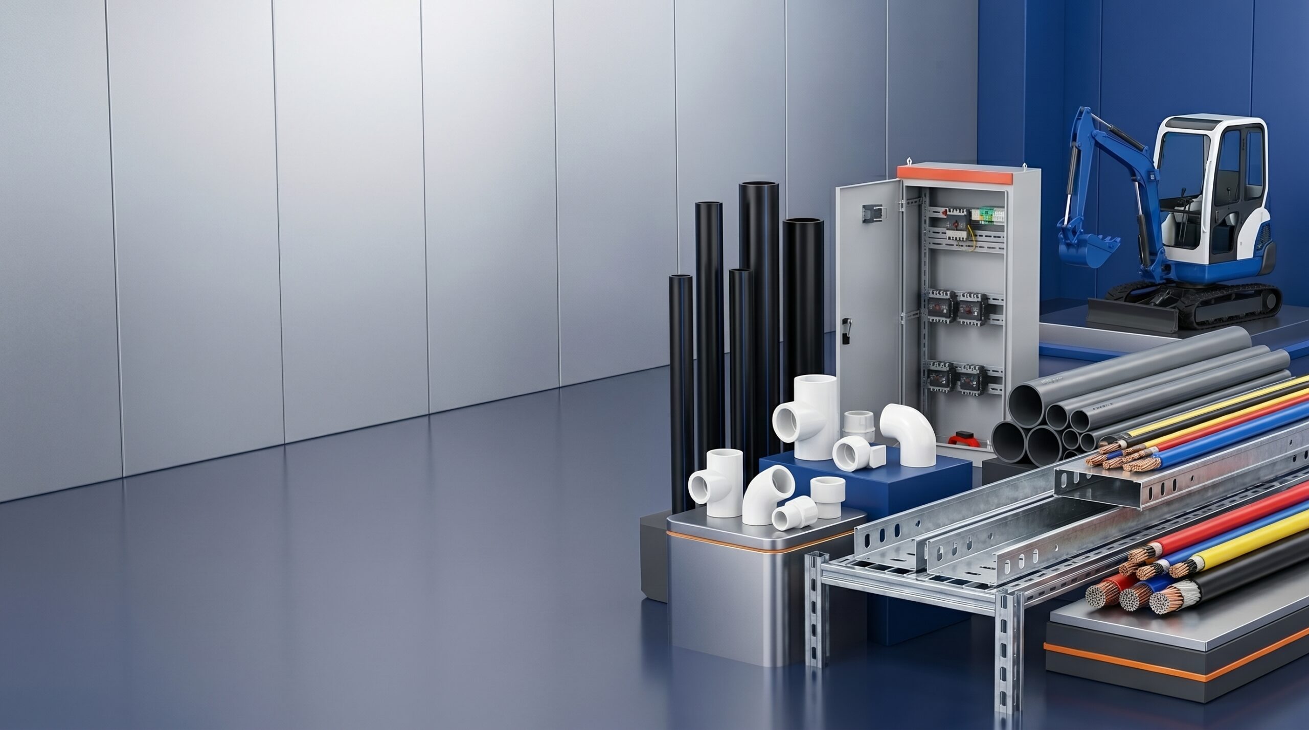 Industrial piping, electrical products and construction machinery supplied by HZX