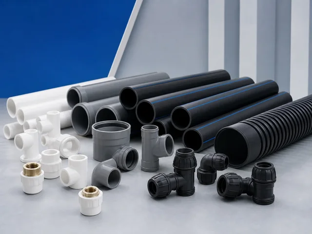 PE PPR and PVC pipe systems with fittings and valves