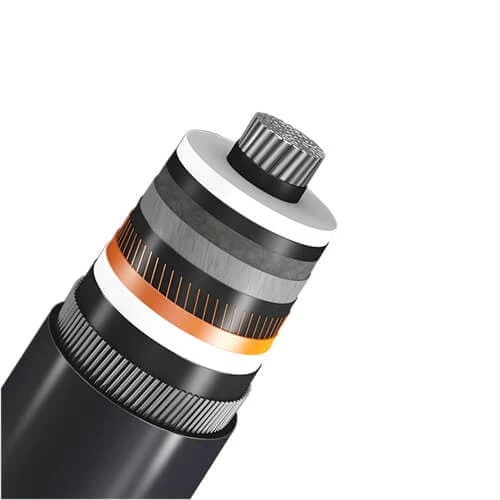 Single-core cable cutaway illustration showing conductor, insulation and metallic layers